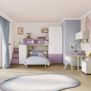 Cameretta Joskar legno cenere, bianco e quarzo