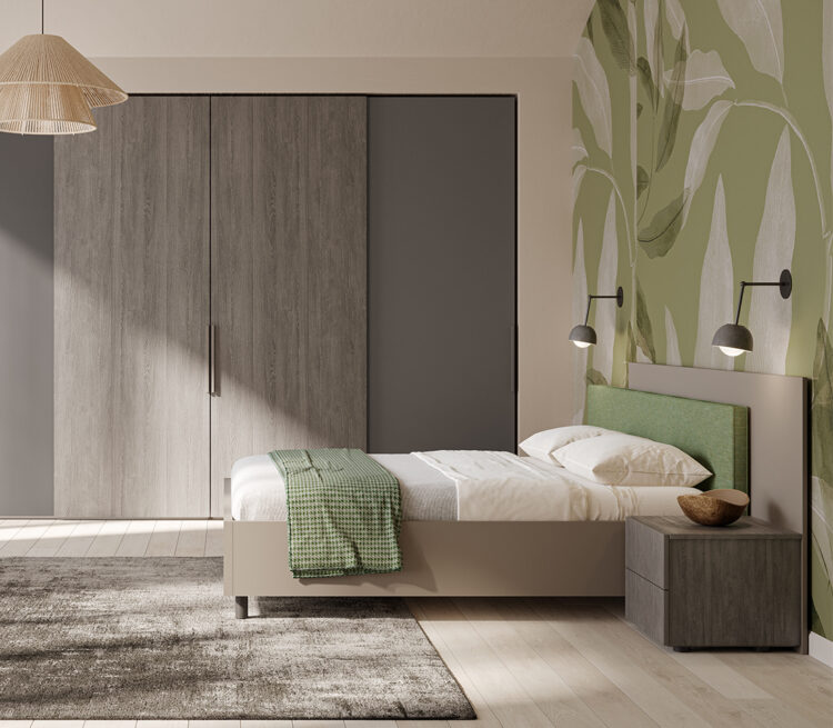 zona-notte-letto-grigio-verde